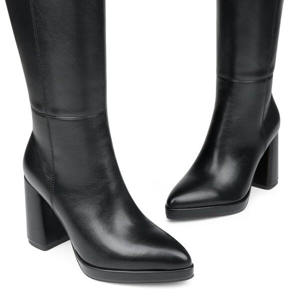 Women’s Knee High Platform Boots, Pointy Toe, Chunky Heel, Tall Boots - Picture 2 of 9
